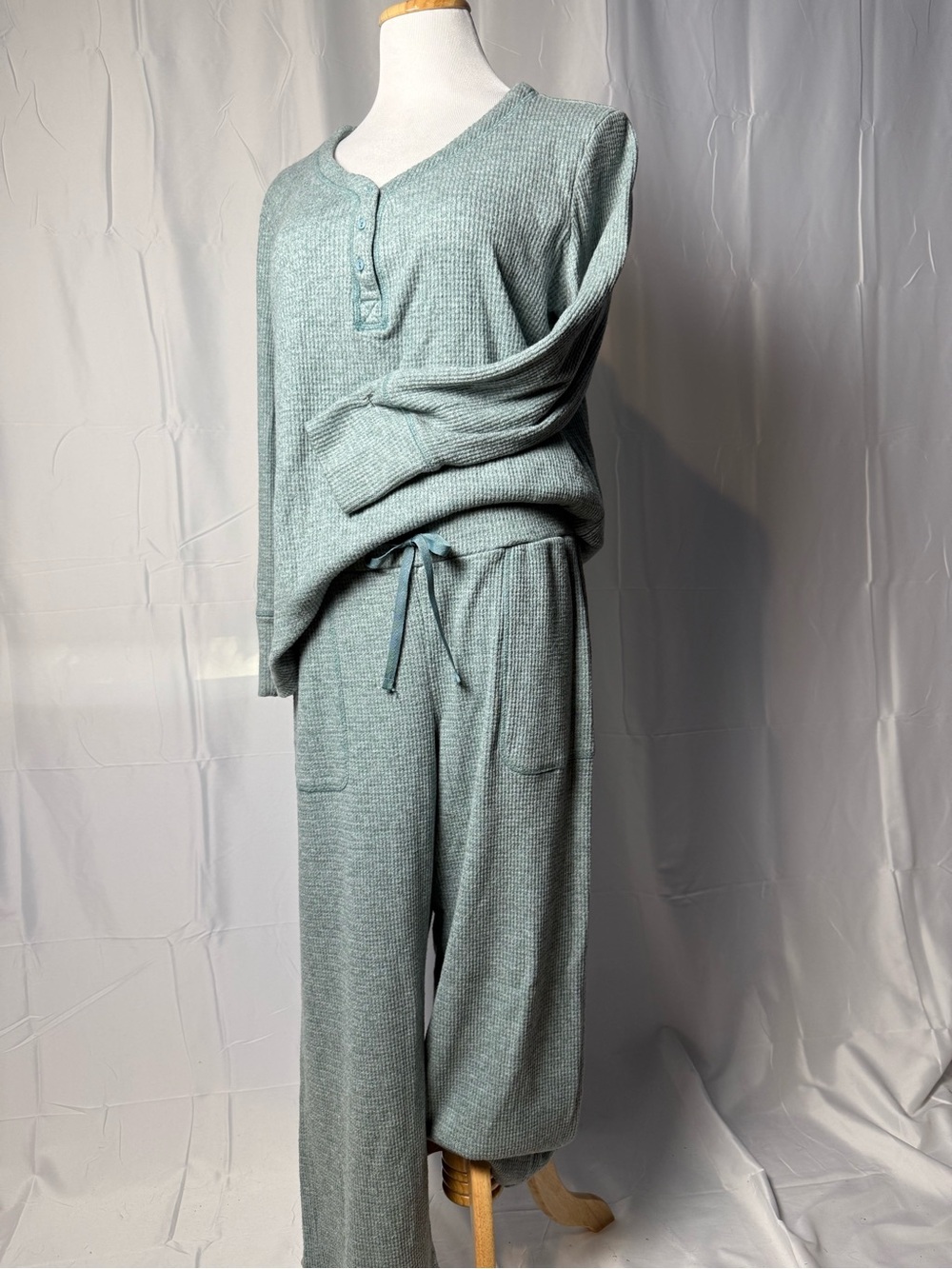 486-Soma Waffle-Knit Button Sleep Set in Light Sage
